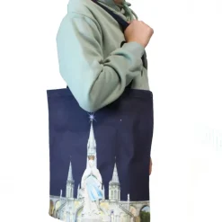 Palais du Rosaire Sac tissu bleu illustré avec la Basilique de Lourdes^ Accessoire | Sac