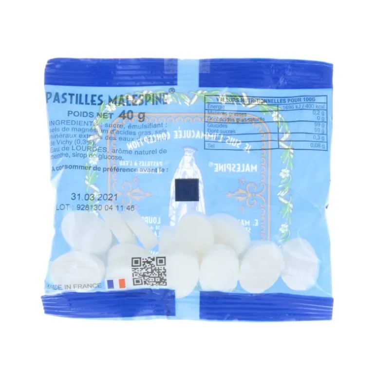 Palais du Rosaire Sachet de pastilles menthe à l'eau de Lourdes 40g^ Pastille Menthe À L'Eau De Lourdes