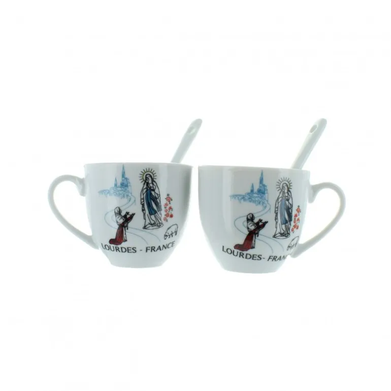 Palais du Rosaire Set 2 tasses à café avec l'Apparition^ Vaisselle De Lourdes