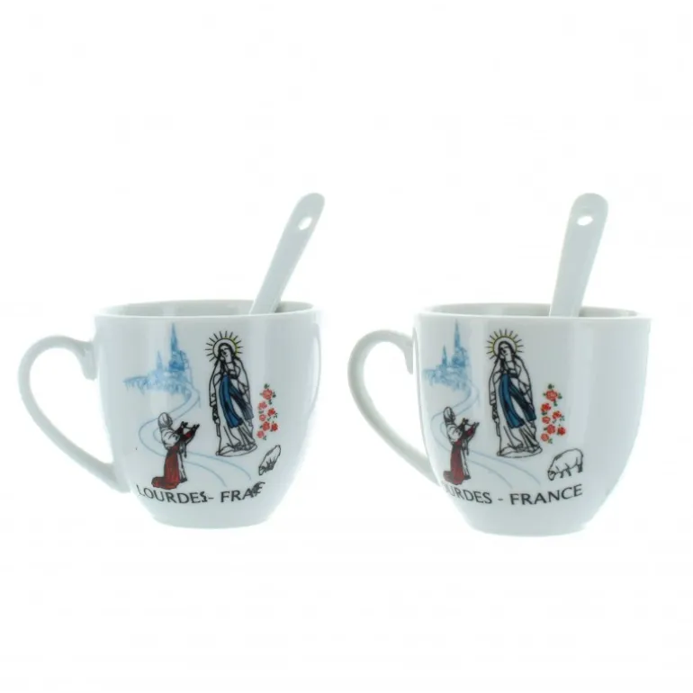Palais du Rosaire Set 2 tasses à café avec l'Apparition^ Vaisselle De Lourdes