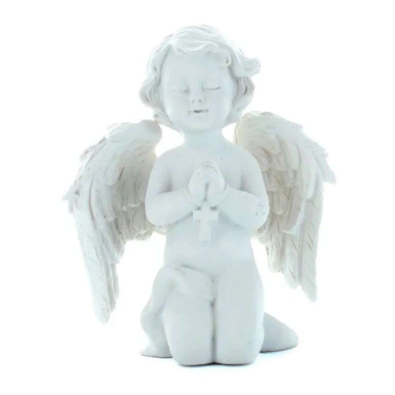 Palais du Rosaire Statue Ange à genoux en résine blanche 7 cm^ Statue Ange