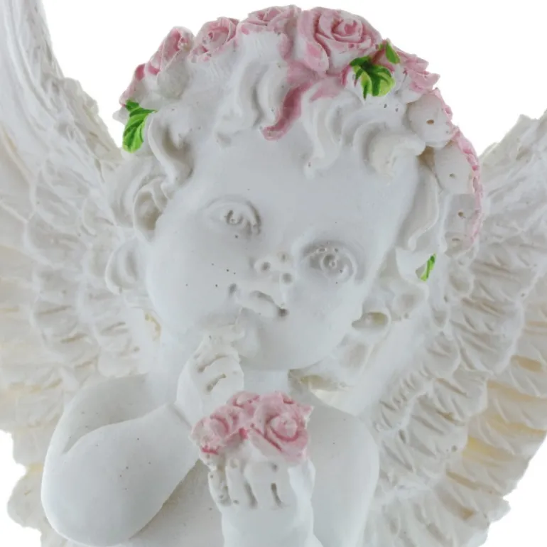Palais du Rosaire Statue Ange avec une couronne de roses colorée 12cm^ Statue Ange