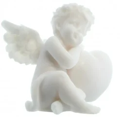 Palais du Rosaire Statue angelot et coeur en albâtre de 7 cm^ Statue Ange