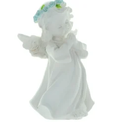 Palais du Rosaire Statue d'Ange debout avec une couronne de roses colorées 13cm^ Baptême