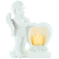 Palais du Rosaire Statue d'Ange debout en résine avec un coeur contenant une bougie 30cm^ Bougeoir | Statue Ange