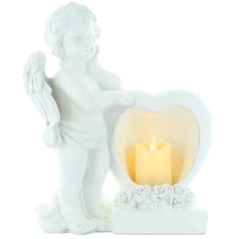 Palais du Rosaire Statue d'Ange debout en résine avec un coeur contenant une bougie 30cm^ Bougeoir | Statue Ange