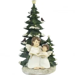 Palais du Rosaire Statue d'Anges et d’un sapin de Noel lumineux en résine de 36cm^ Décoration De Noël