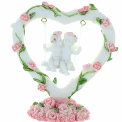 Palais du Rosaire Statue de deux Anges sur une balançoire dans un coeur en résine 11cm^ Statue Ange