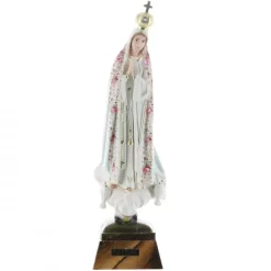 Palais du Rosaire Statue de Fatima vêtue d'un manteau fleuri rose 18cm^ Statue Vierge De Fatima