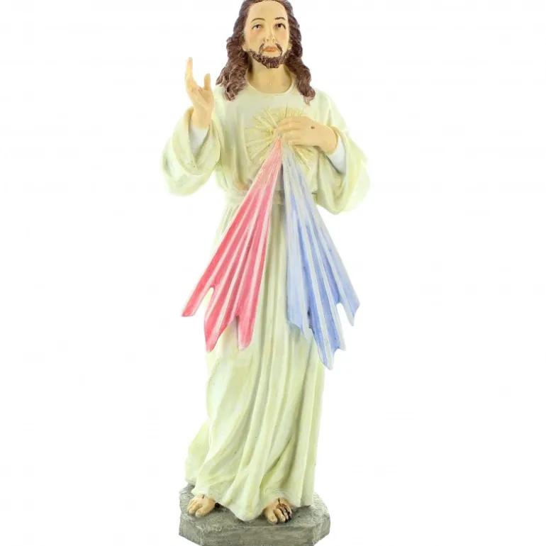 Palais du Rosaire Statue de Jésus Miséricordieux en résine ivolite 21cm^ Jésus Miséricordieux