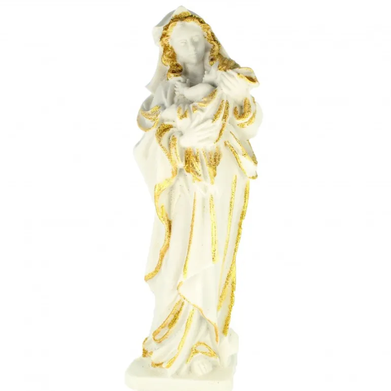 Palais du Rosaire Statue de la Vierge à l'Enfant en résine blanche et pailletée 19cm^ Autres Statues De La Vierge