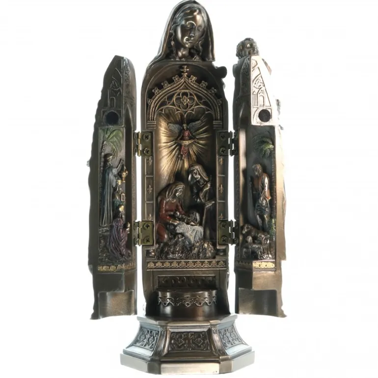 Palais du Rosaire Statue de la Vierge à l'Enfant bronze coulé à froid 20cm^ Statue Funéraire | Statue En Bronze Et Métal