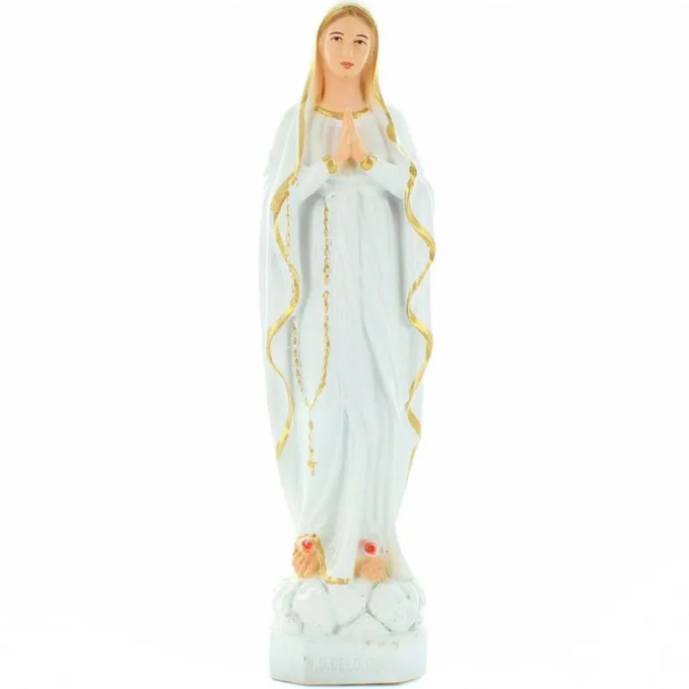 Palais du Rosaire Statue de la Vierge de Lourdes blanche et dorée 18cm^ Autres Statues De La Vierge