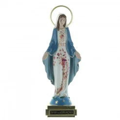 Palais du Rosaire Statue de la Vierge Miraculeuse en résine robe fleurie et manteau bleu 16cm^ Statue Vierge Miraculeuse