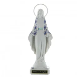Palais du Rosaire Statue de la Vierge Miraculeuse robe blanche et manteau fleuri en résine 16cm^ Statue Vierge Miraculeuse