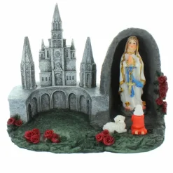 Palais du Rosaire Statue de l'Apparition et de la Basilique de Lourdes en résine 13cm^ Statue De Notre Dame De Lourdes