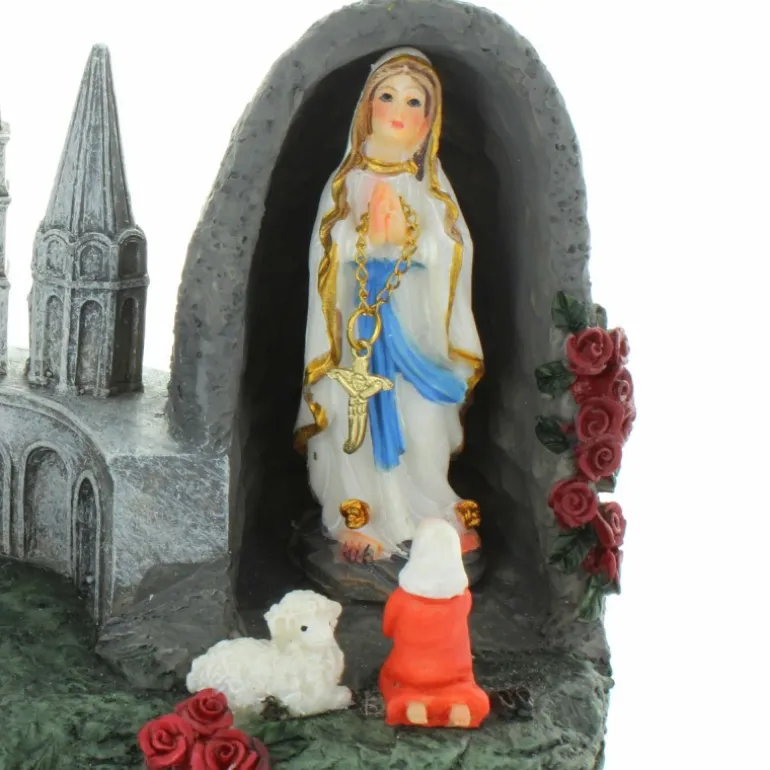 Palais du Rosaire Statue de l'Apparition et de la Basilique de Lourdes en résine 13cm^ Statue De Notre Dame De Lourdes