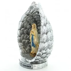 Palais du Rosaire Statue de Notre Dame de Lourdes entourée d'ailes argentées en résine pailletée 12cm^ Statue De Notre Dame De Lourdes