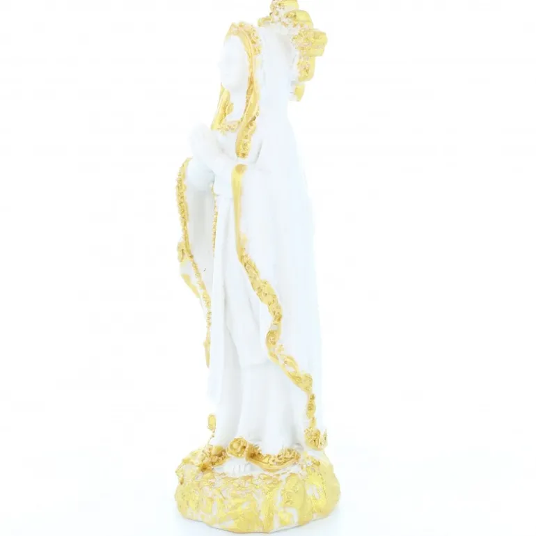Palais du Rosaire Statue de Notre Dame de Lourdes blanche à paillettes dorées de 12cm^ Statue De Notre Dame De Lourdes