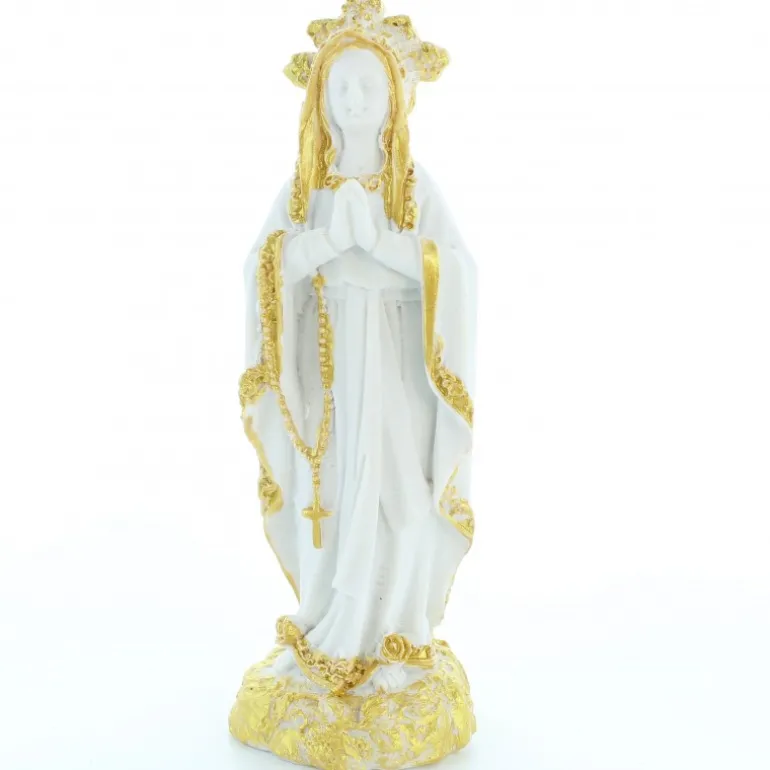 Palais du Rosaire Statue de Notre Dame de Lourdes blanche à paillettes dorées de 12cm^ Statue De Notre Dame De Lourdes