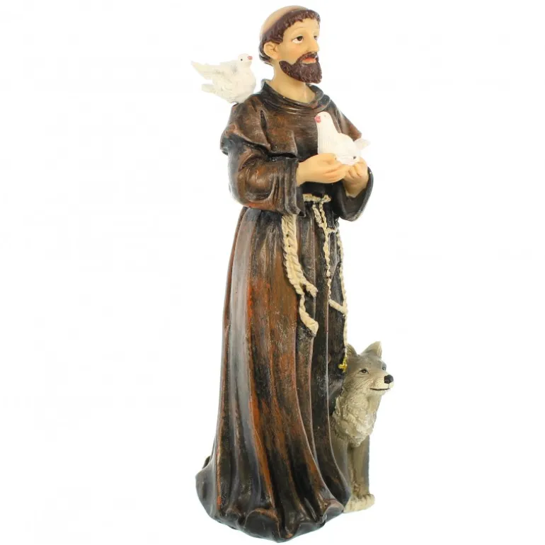 Palais du Rosaire Statue de Saint François d'Assise au loup en résine de 20cm^ Autres Statues De Saints