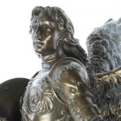 Palais du Rosaire Statue de Saint Michel contre le démon, bronze coulé à froid 23cm^ Statue En Bronze Et Métal | Statue De Saint Michel