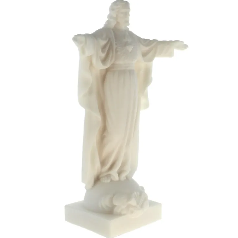 Palais du Rosaire Statue du Sacré Coeur de Jésus en albâtre blanche 20cm^ Sacré-Coeur De Jésus