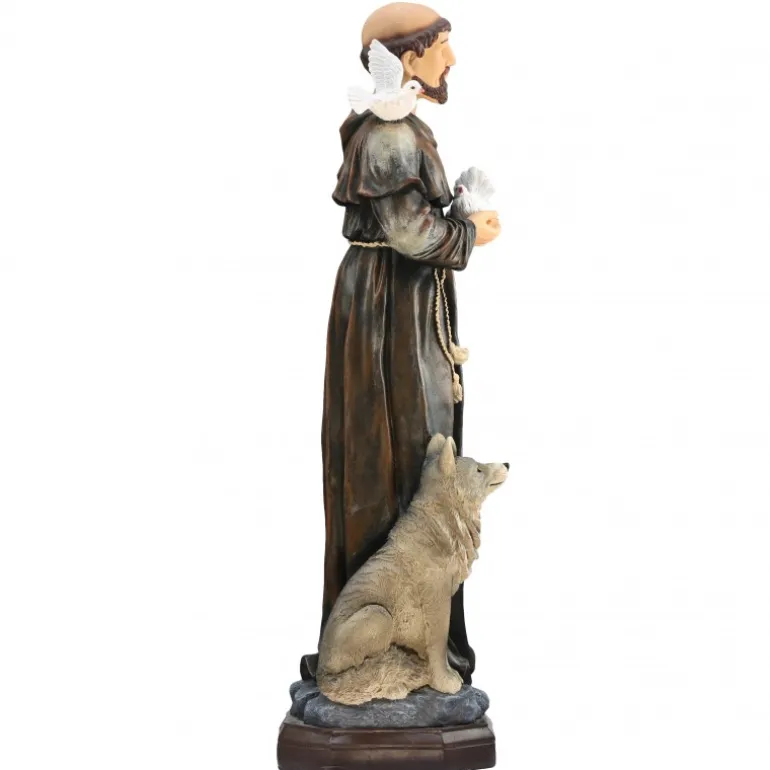 Palais du Rosaire Statue en résine de Saint François d'Assise de 81cm^ Statue De Grande Taille | Autres Statues De Saints