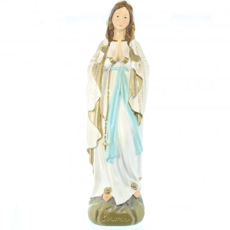 Palais du Rosaire Statue Notre Dame de Lourdes à paillettes en résine 36cm^ Statue De Notre Dame De Lourdes