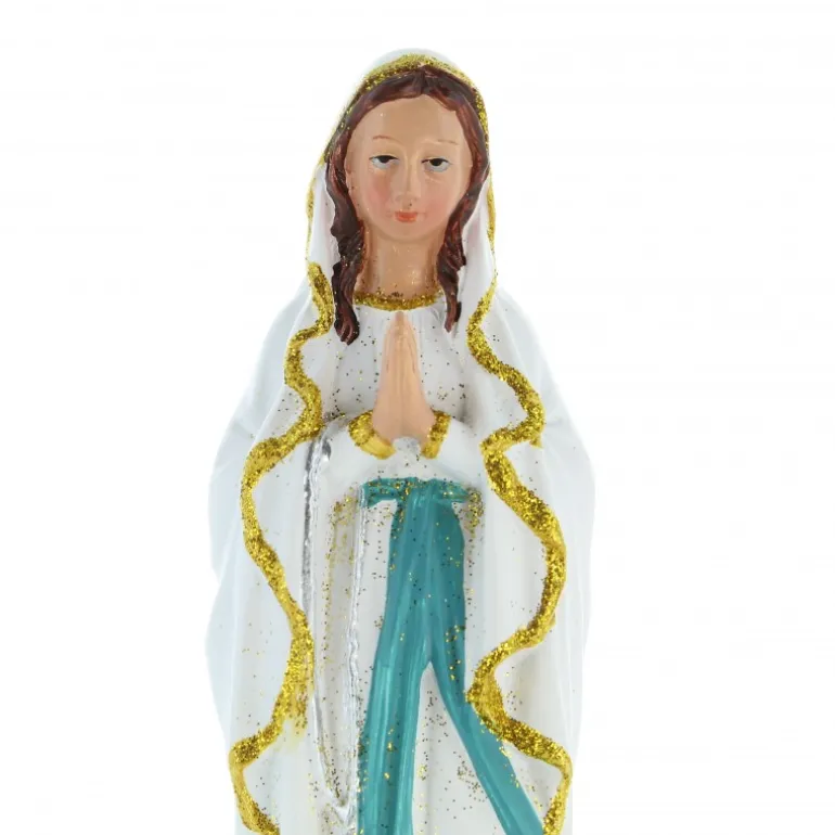 Palais du Rosaire Statue Notre Dame de Lourdes en résine colorée avec paillettes dorées 20cm^ Statue De Notre Dame De Lourdes