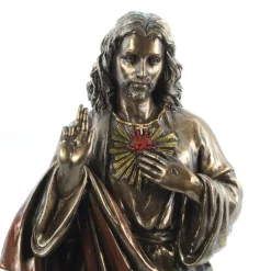 Palais du Rosaire Statue Sacré Coeur de Jésus en bronze coulé à froid 21cm^ Statue En Bronze Et Métal