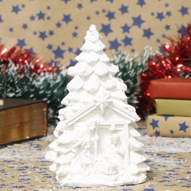 Palais du Rosaire Statue Sainte Famille devant un sapin 15 cm^ Décoration De Noël
