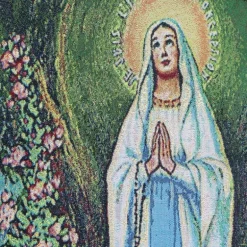 Palais du Rosaire Tenture en tissu de l'Apparition de Lourdes brodée en dorée^ Cadre Religieux