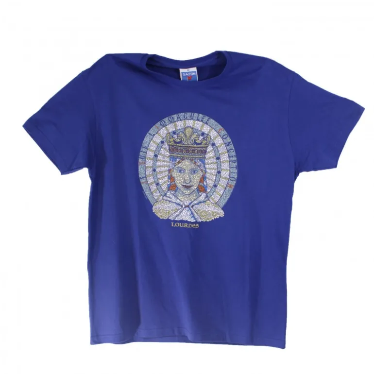 Palais du Rosaire T-shirt Bleu Mosaïque de la Vierge Marie de Lourdes^ Vêtement